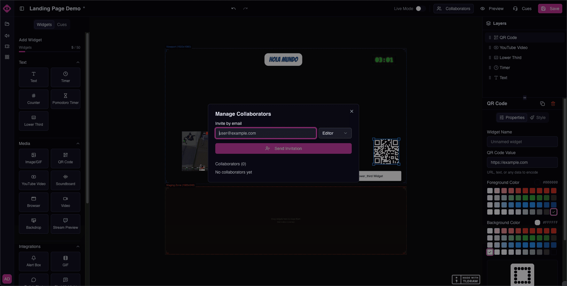 Collaborative overlay editing with invite dialog