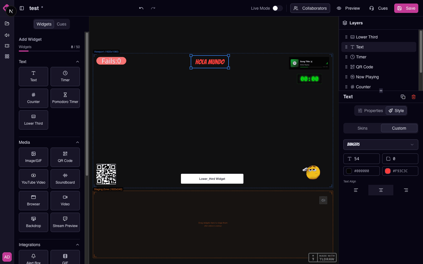 Widget style customization with font, color, and alignment controls